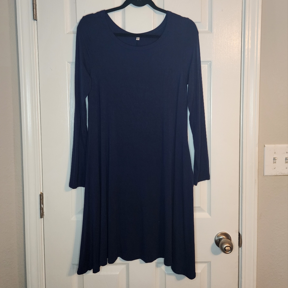 EUC Dark blue unbranded navy midi dress long sleeved size L